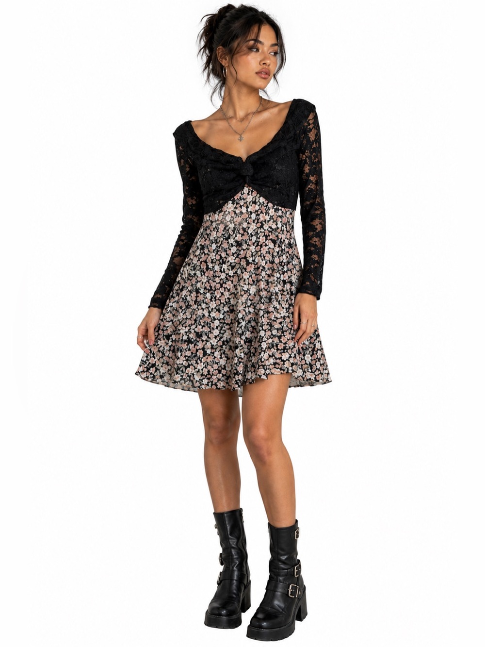 No Comment Y2K Floral Black Lace Mini Dress Size XL